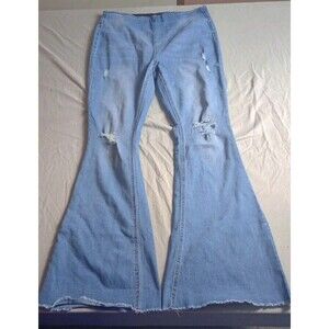 NOBO No Boundaries Juniors High-Rise Pull On Flare Jeans Size M (7-9) Distressed
